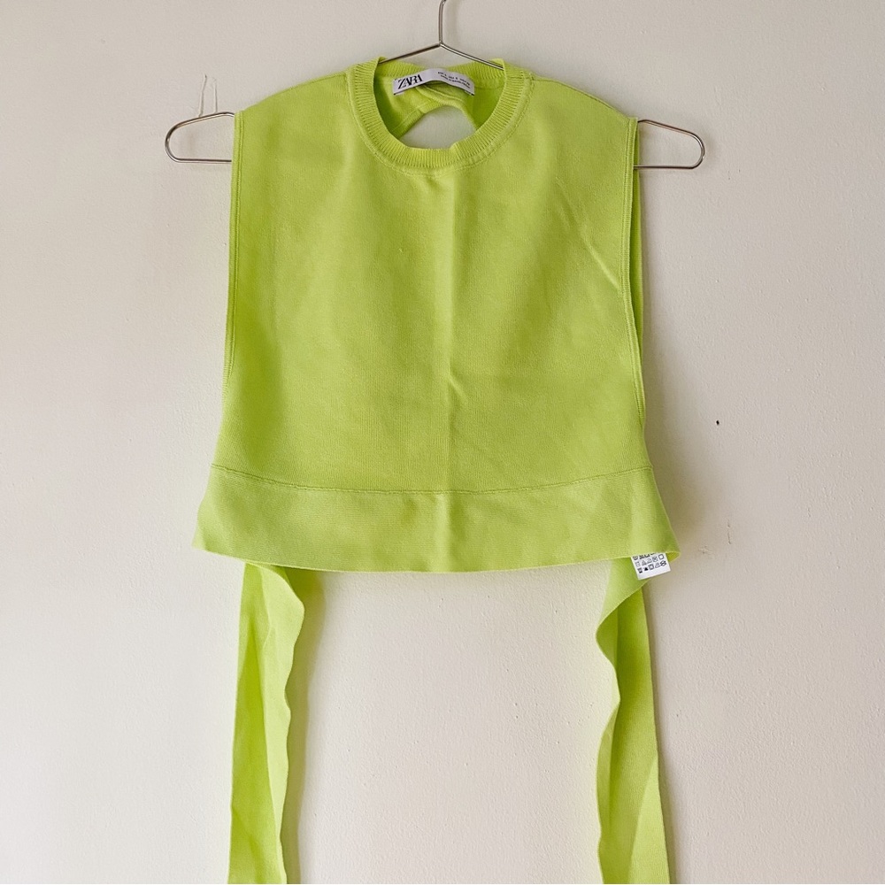 Zara Neon Lime Green Tie-Back Crop Top